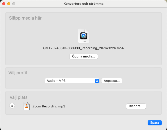VLC - Setup Audio MP3 conversion - 2024-10-29 kl. 22.18.20